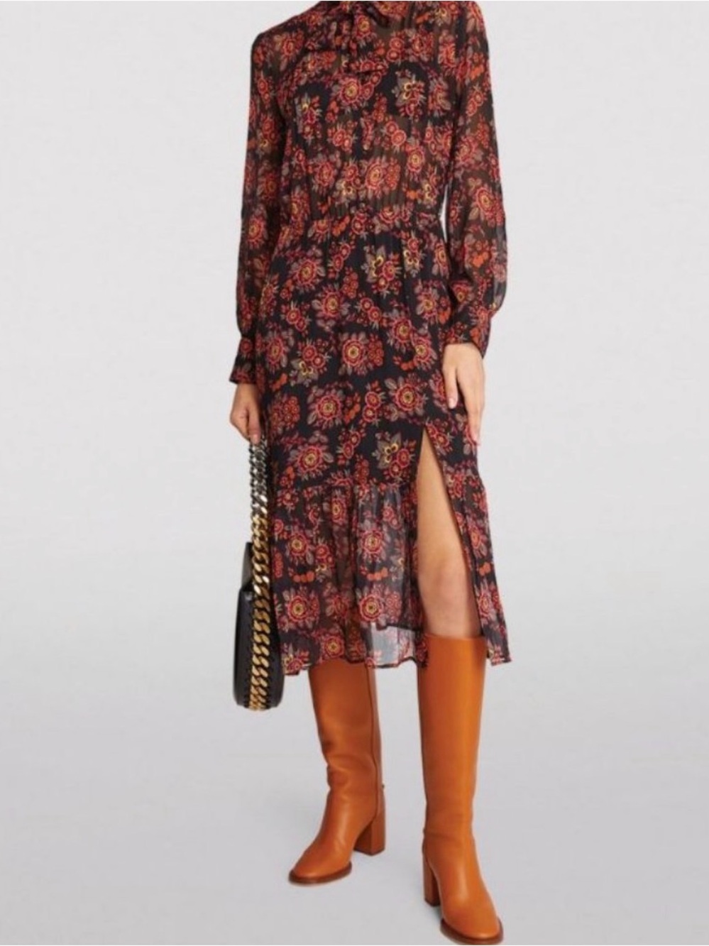 NWT PAIGE Koralina Silk FLORAL Long Sleeve Dress XS D-5